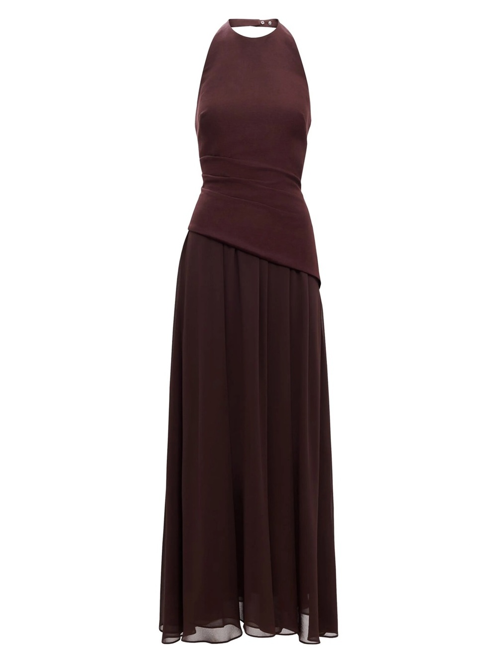Elise Linen Blend & Chiffon Halter Maxi Dress